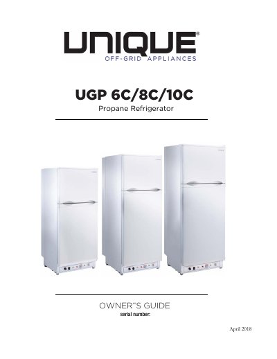 Unique UGP-6C/8C/10C Propane Refrigerator Owner's Guide - cover page
