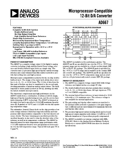 Analog Devices AD667 Datasheet Rev A - cover page