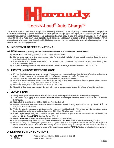 Hornady Lock-N-Load Auto Charge Reload Scale User Manual - cover page