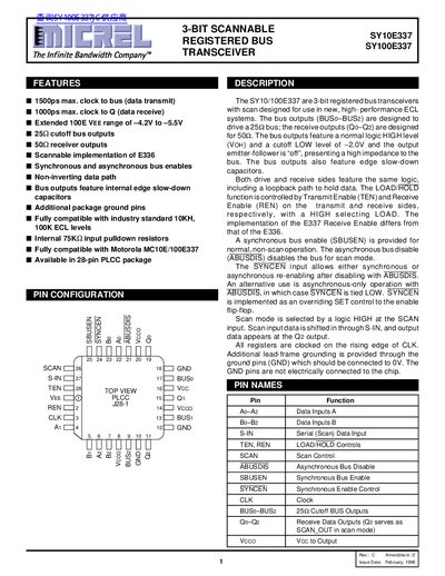 Micrel SY10E337 SY100E337 3-Bit Scannable Registered Bus Transceiver Handbook - cover page