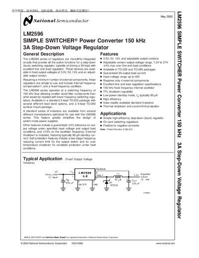 National LM2596 Step-Down Voltage Regulator Datasheet