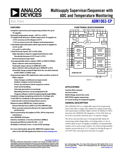Analog Devices ADM1063-EP Multisupply Supervisor Data Sheet - cover page