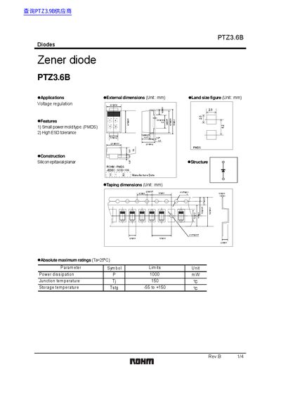 ROHM PTZ3.6B Zener Diode Datasheet
