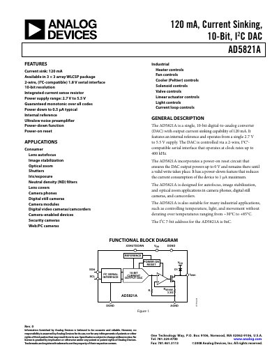 Analog Devices AD5821A DAC Datasheet - cover page