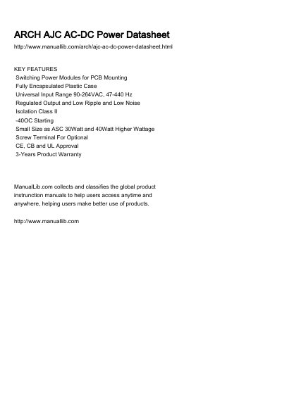 ARCH AJC Series AC-DC Power Module Datasheet - cover page