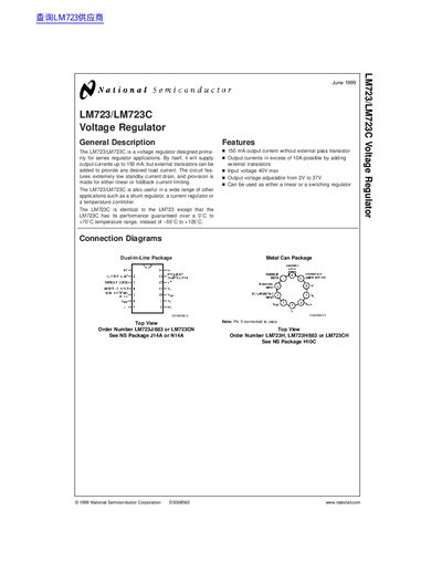 National Semiconductor LM723/LM723C Voltage Regulator Datasheet - cover page