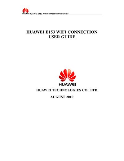 Huawei E153 WiFi Connection User Guide - cover page