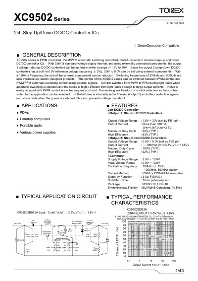Torex XC9502 Series 2‑Channel Step‑Up/Down DC/DC Controller IC Datasheet - cover page