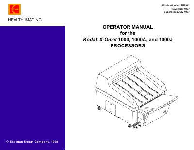 Kodak X-Omat 1000/1000A/1000J Processor Operator Manual - cover page