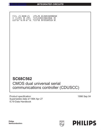 Philips SC68C562 CMOS Dual Universal Serial Communications Controller Product Specification - cover page