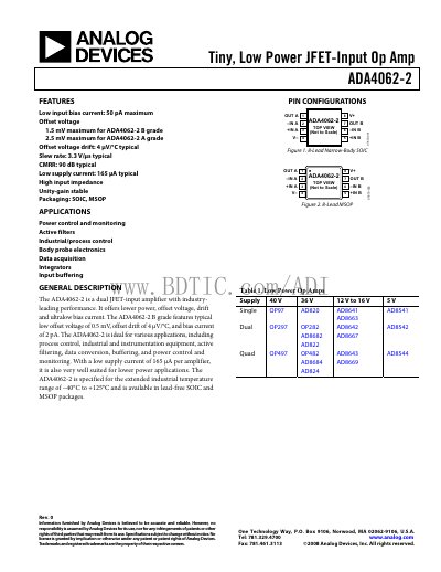 Analog Devices ADA4062-2 Datasheet - cover page