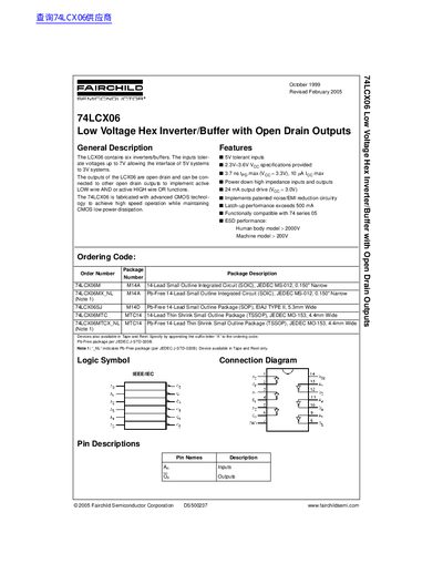 Fairchild Semiconductor 74LCX06 Low Voltage Hex Inverter/Buffer Datasheet - cover page
