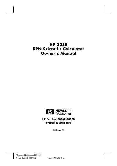 HP 32SII Scientific Calculator Owner's Manual - cover page