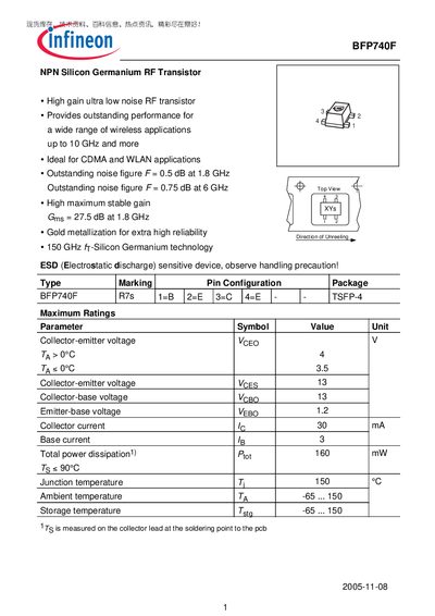 Infineon BFP740F RF Transistor Datasheet