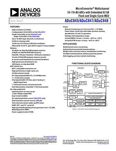 Analog Devices ADuC845/ADuC847/ADuC848 Datasheet