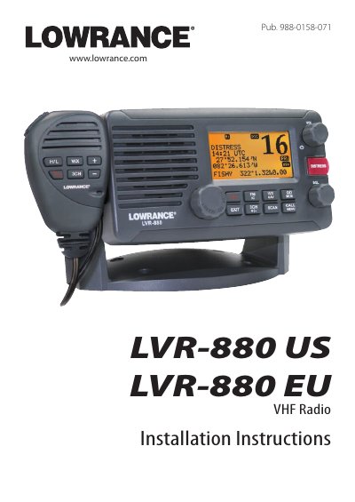 Lowrance LVR-880 VHF Radio Installation Instructions - cover page