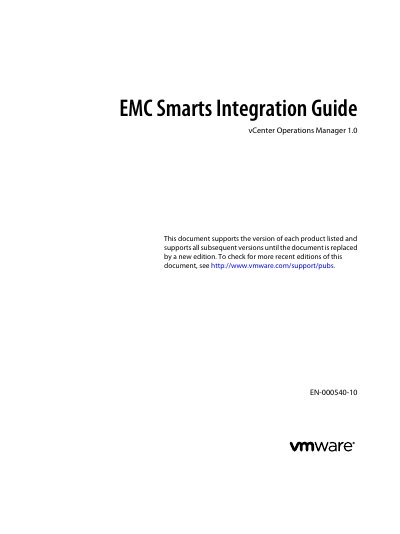 VMware EMC Smarts Integration Guide for vCenter Operations Manager 1.0 - cover page