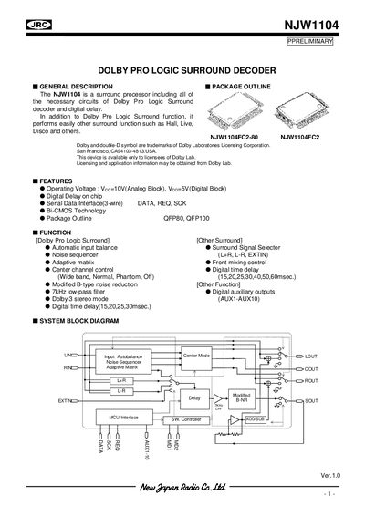 JRC NJW1104 Datasheet - cover page