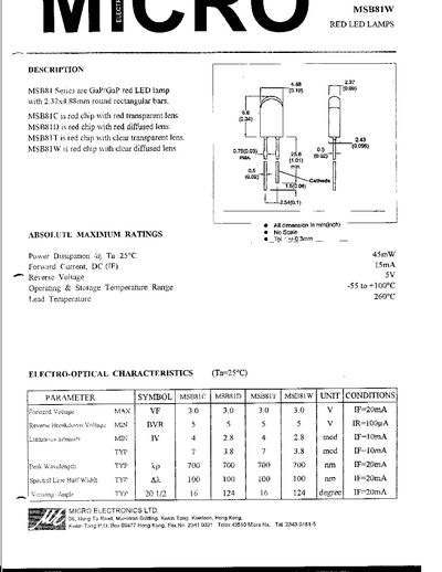 Micro Electronics MSB81W Datasheet - cover page