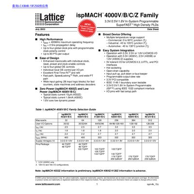 Lattice ispMACH 4000V/B/C/Z Family Data Sheet - cover page