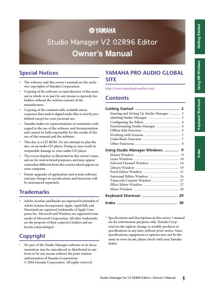 YAMAHA STUDIO MANAGER V2 O2R96 Editor OWNER'S MANUAL