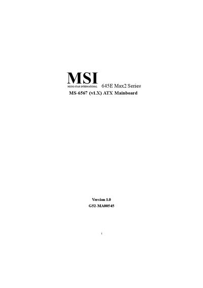 MSI 645E Max2 (MS-6567) ATX Mainboard User Manual - cover page