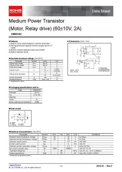ROHM 2SD2143 Manual - cover page