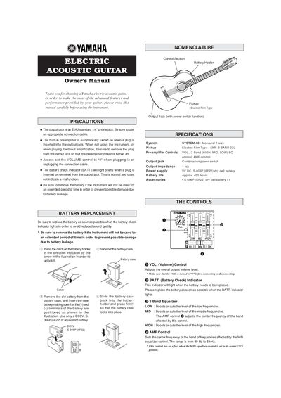Yamaha Electric Acoustic Guitar Owner's Manual - cover page