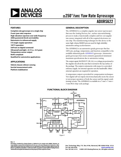 Analog Devices ADXRS622 Gyroscope Datasheet - cover page