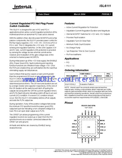 Intersil ISL6111 PCI Hot Plug Power Switch Controller Datasheet - cover page