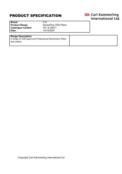 CK 341 & 39071 SensoPlus VDE Pliers Product Catalogue - cover page