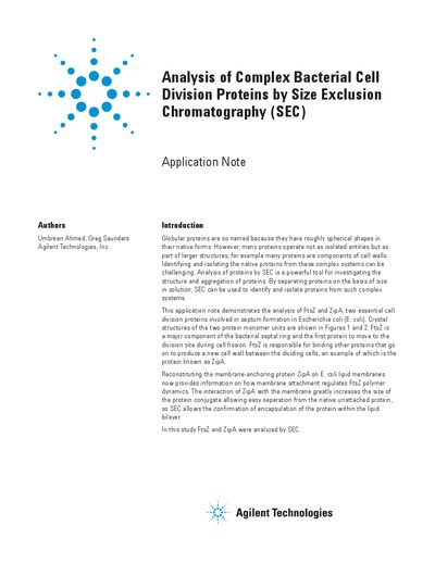 Agilent Application Note: Analysis of Complex Bacterial Cell Division Proteins by SEC - cover page