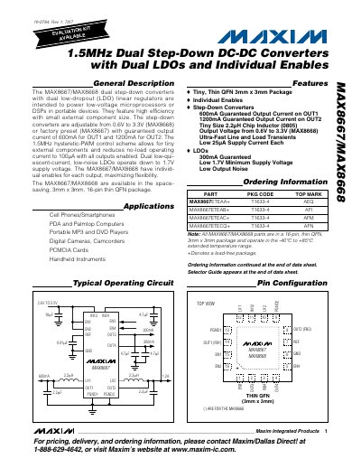 Maxim MAX8667/MAX8668 Dual Step-Down Converter and Dual LDO Datasheet - cover page