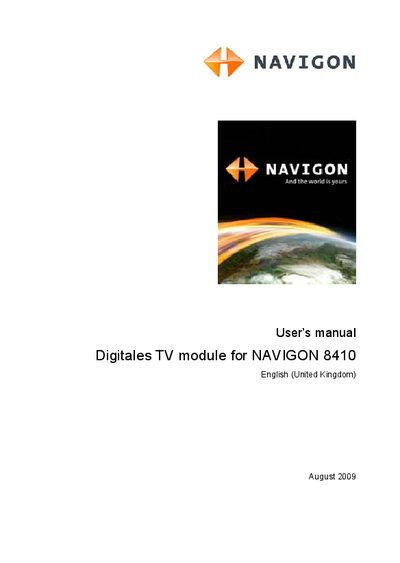 Navigon 8410 Digital TV Module User Manual - cover page
