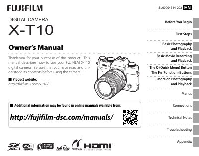 Fujifilm X-T10 Digital Camera Owner’s Manual - cover page