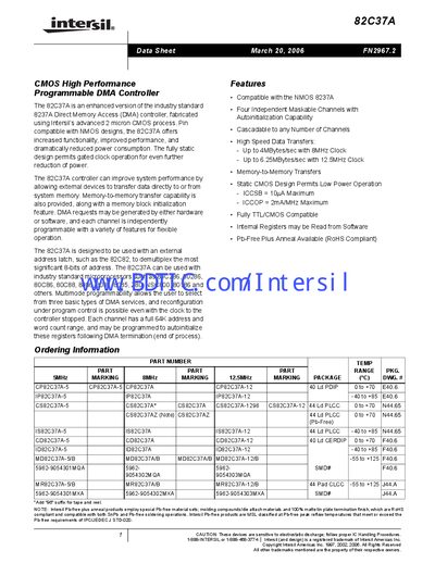 Intersil 82C37A Datasheet - cover page