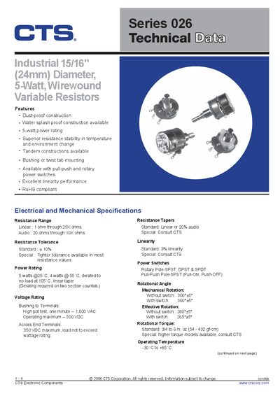 CTS Series 026 Technical Data Sheet - cover page