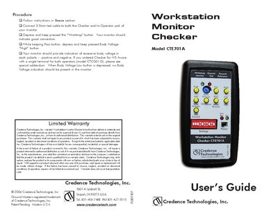 Credence Workstation Monitor Checker CTE701A User Guide - cover page