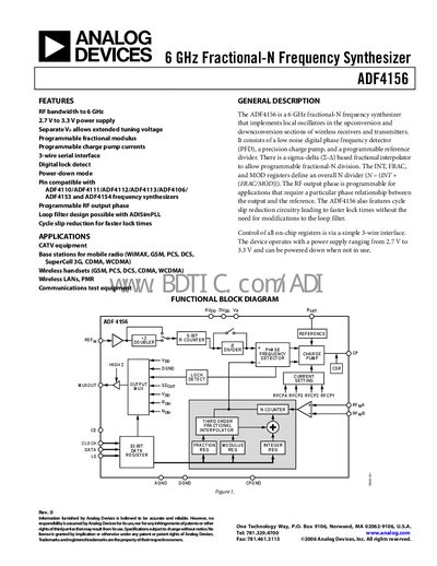Analog Devices ADF4156 Datasheet - cover page