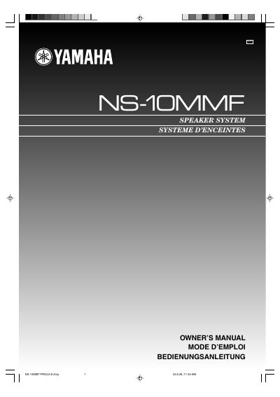 Yamaha NS-10MMF Speaker System Owner's Manual - cover page