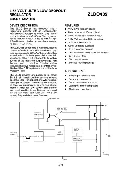 Diodes ZLDO485 4.85 V Ultra Low Dropout Regulator Datasheet - cover page
