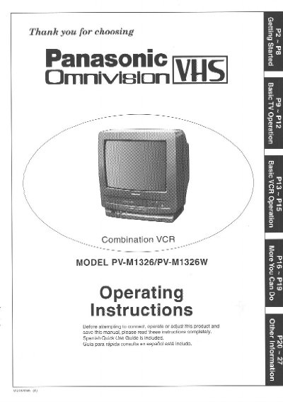 Panasonic PV-M1326 Combination VCR Operating Instructions - cover page