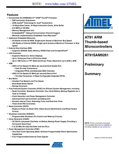 Atmel AT91SAM9261 Datasheet