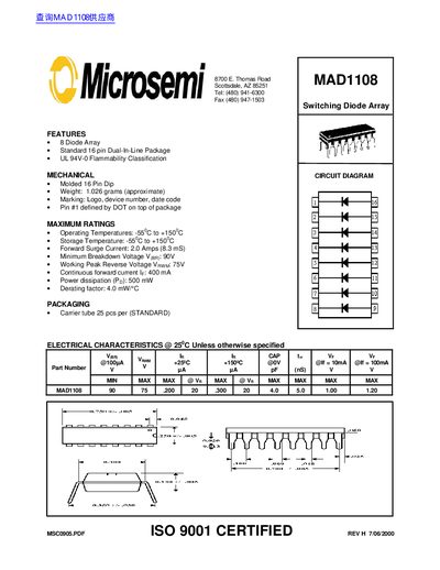 Microsemi MAD1108 Switching Diode Array Datasheet - cover page
