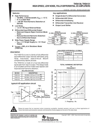 Texas Instruments THS4130/THS4131 Datasheet - cover page