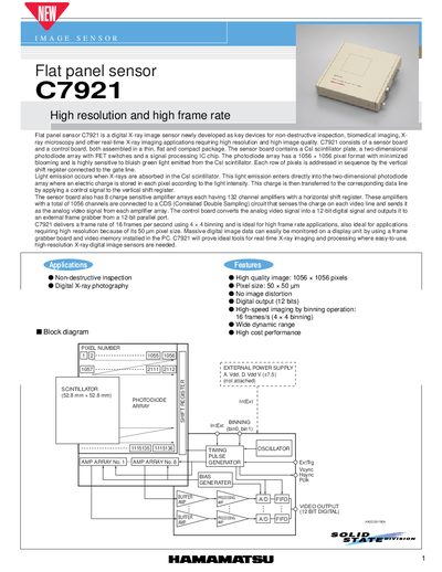 Hamamatsu C7921 Flat Panel Sensor User Manual
