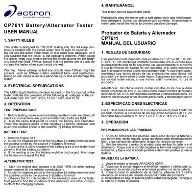 Actron CP7611 Battery/Alternator Tester User Manual - cover page