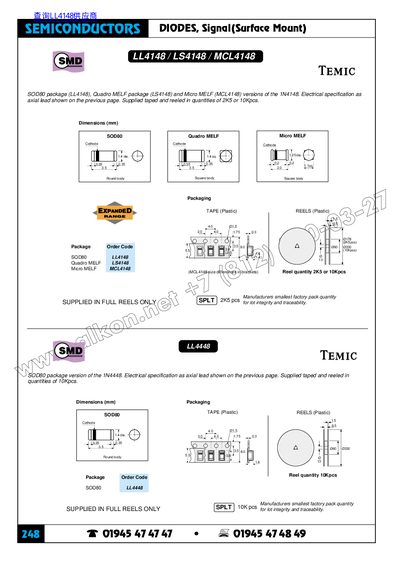 SEMICONDUCTORS DIODES Signal(Surface Mount) 248 LL4148 LS4148 MCL4148 handbook - cover page