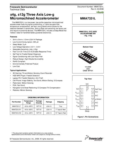 Freescale Semiconductor MMA7331L Datasheet - cover page