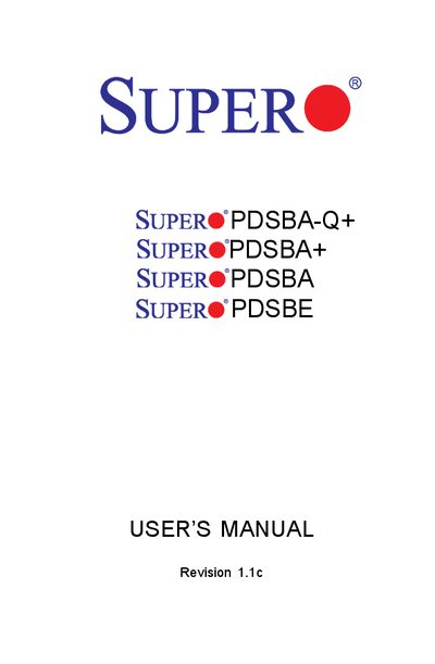 Supermicro PDSBA-Q+/PDSBA+/PDSBA/PDSBE User Manual - cover page